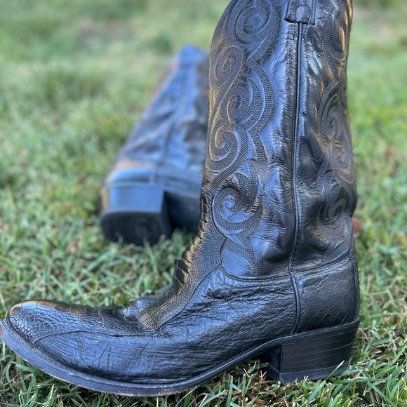 Black Ostrich Leg Western Cowboy Boots - Picture 4 of 5